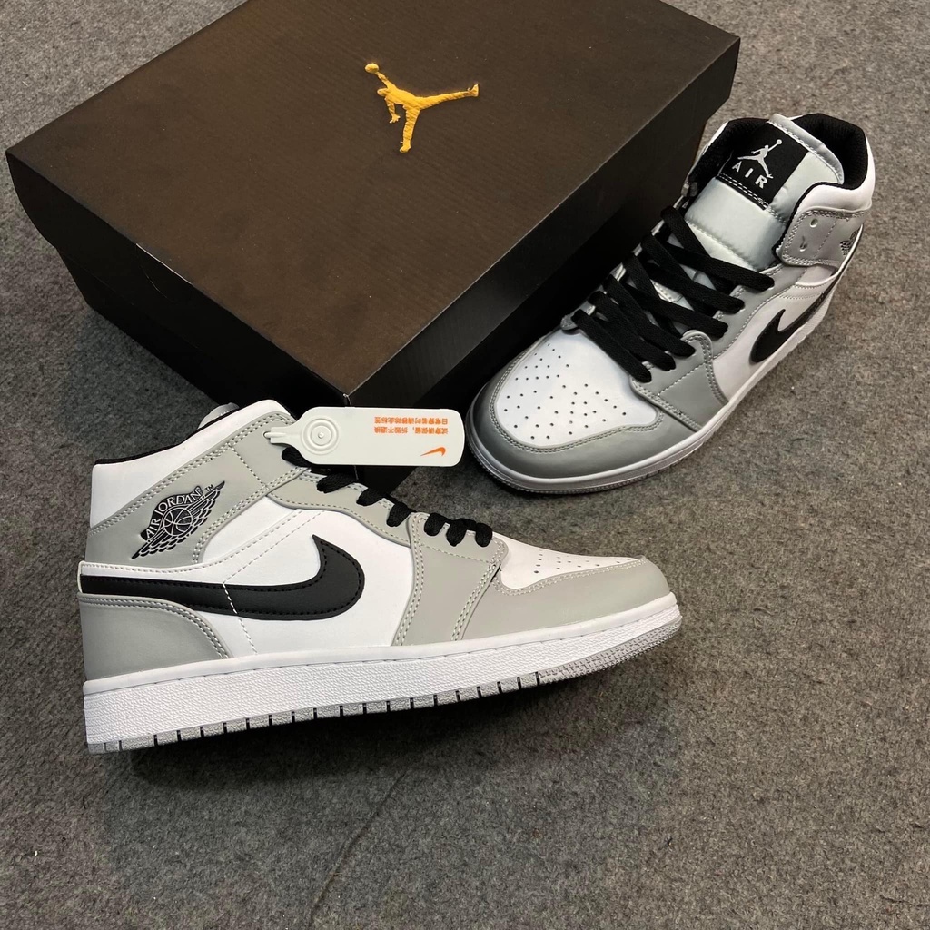 Giày Air Jordan 1 Mid Light Smoke Grey, jd xám cổ cao