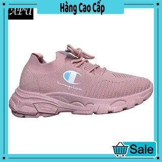 Giày sneaker nữ độn đế cổ chun biểu tượng cờ hồng đen trắng