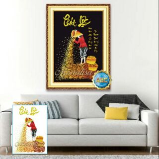 Tranh đính đá chữ lộc 50x68cm