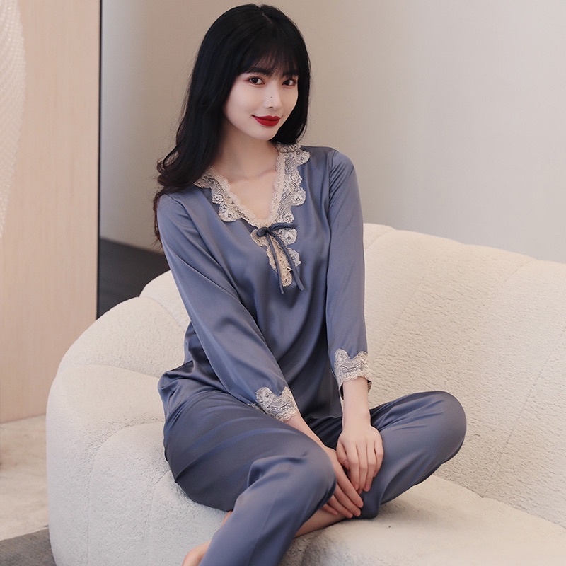 Bộ đồ lụa mặc ngủ, mặc nhà phối ren cao cấp - C98