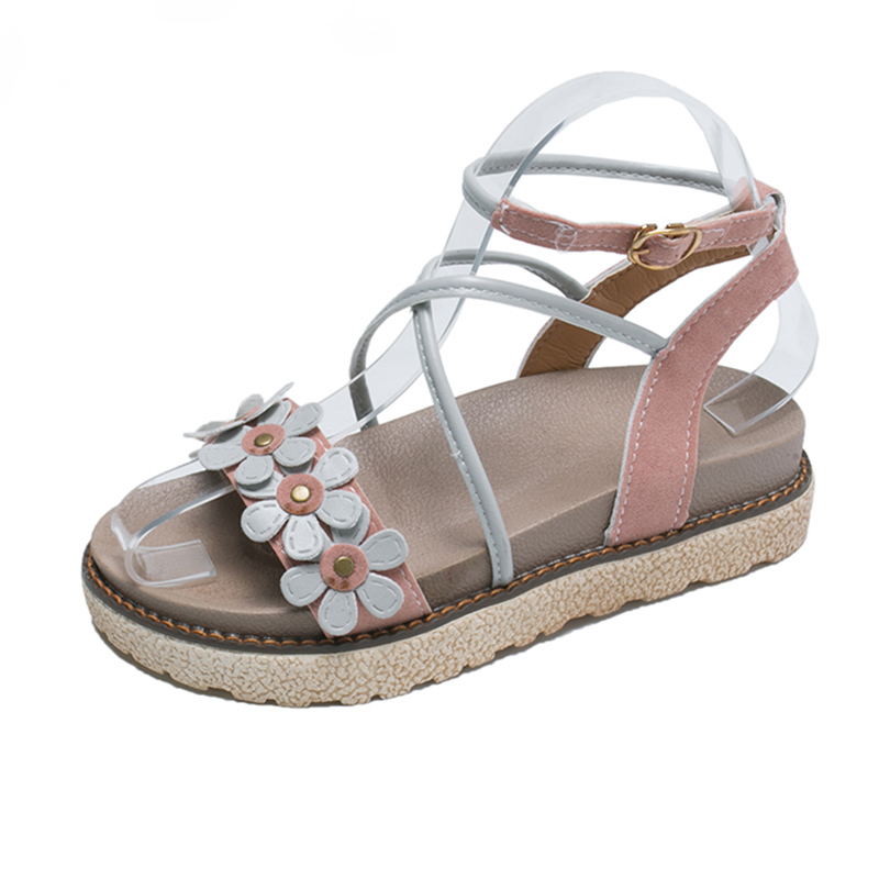 IELGY Giày xăng đan nữ mặt đính bông hoa thời trang retro xinh xắn