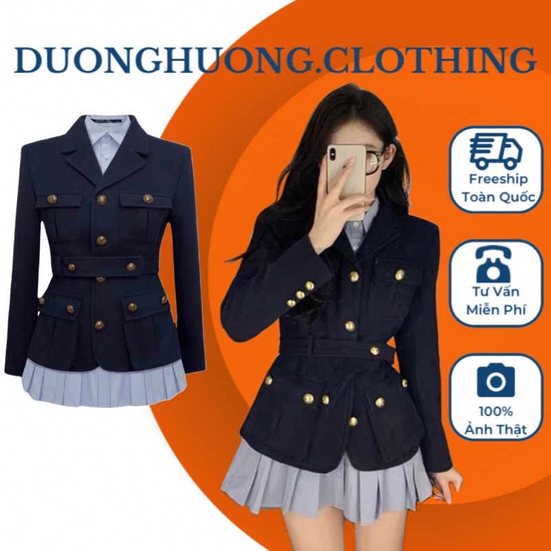 SET ÁO KHOÁC DẠ NỮ VÀ VÁY SƠ MI NỮ CHÂN VÁY XOÈ DÀI TAY HÀNG THIẾT KẾ QCCC