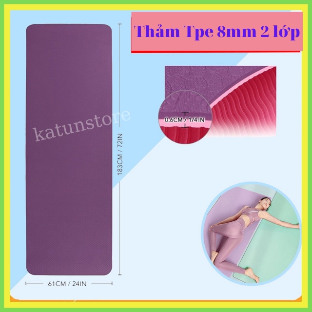 Thảm Tập Gym Yoga 8mm Fitness Cao Cấp Chống Trơn Trượt Hút Mồ Hôi Dày Đẹp TPE Hàn Quốc