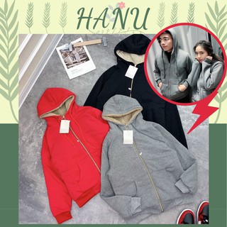 Áo hoodie lót lông cừu Unisex Trơn, khoác nỉ dày siêu ấm HANU