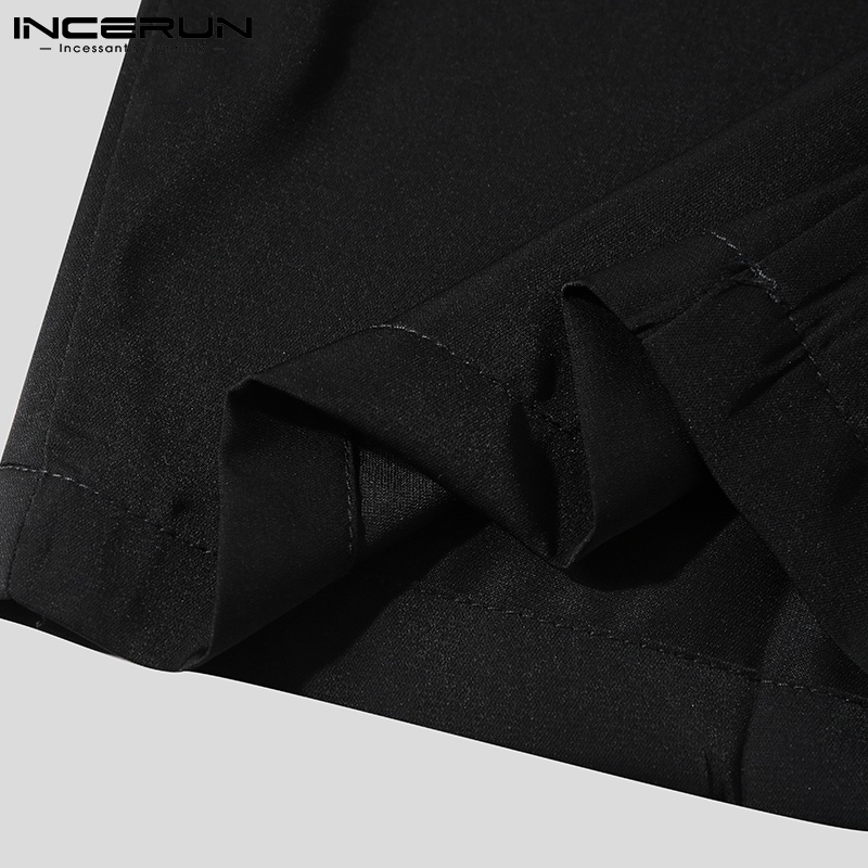 Quần dài Incerun lưng cao ống rộng màu đen phối kim loại thời trang cá tính cho nam