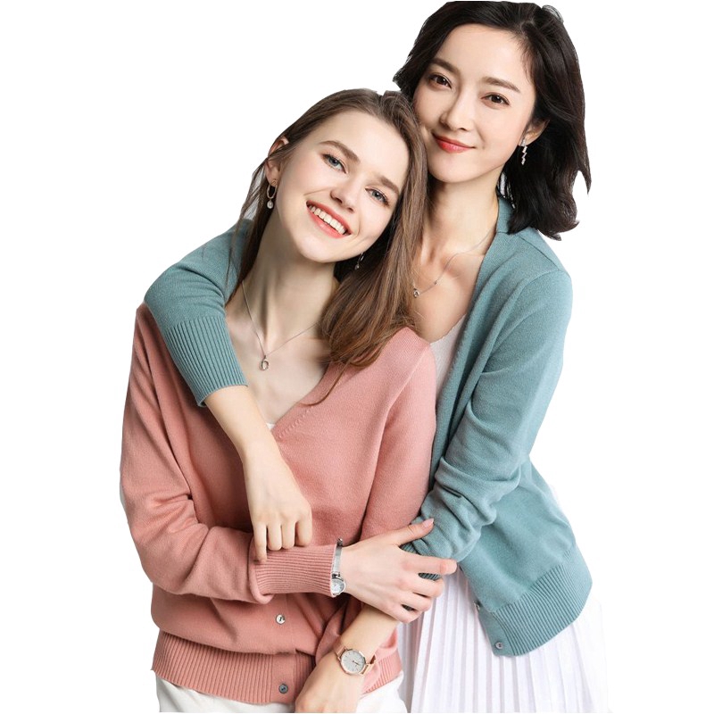 Áo khoác len cardigan xẻ cổ chữ V màu trơn phong cách thời trang 2019 | BigBuy360 - bigbuy360.vn