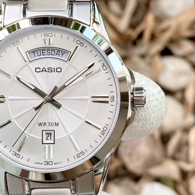 Đồng hồ kim nam dây thép Casio MTP 1381D Full bạc sang trọng