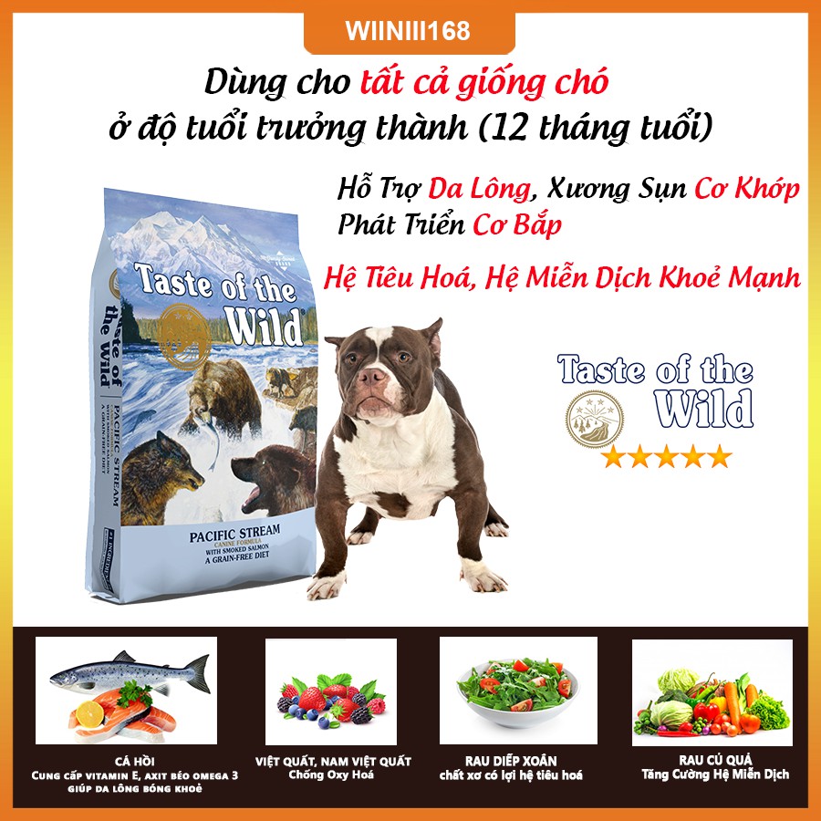 [Nhập Khẩu USA] Thức Ăn Cho Chó Bully Taste Of The Wild Bao 2kg -  Pacific Stream Cá Hồi Xông Khói, Rau Củ Quả