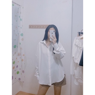 Áo Sơmi Nữ Chất Lụa Tay Dài Basic Form Rộng