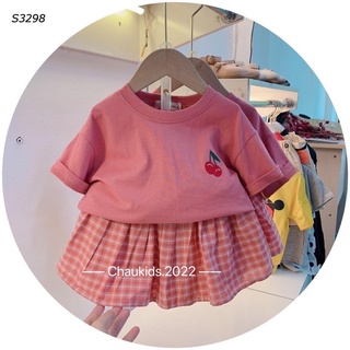 Set cherry cv kẻ cho bé gái