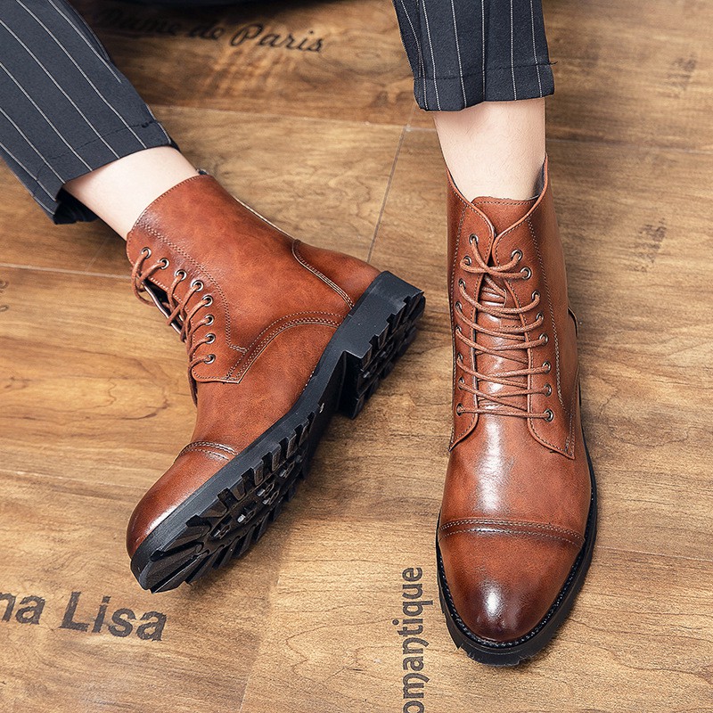 2021 spring new Martin boots men's large size high-top men's shoes Chelsea short boots barber two joint leather shoes