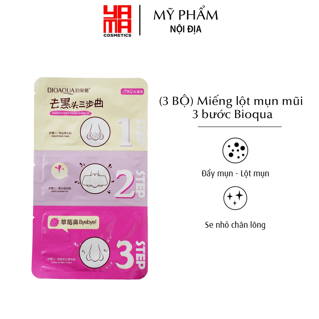 Bộ lột mụn mũi 3 bước Bioaqua - Đẩy mụn - Lột mụn - Se nhỏ lỗ chân lông | BigBuy360 - bigbuy360.vn