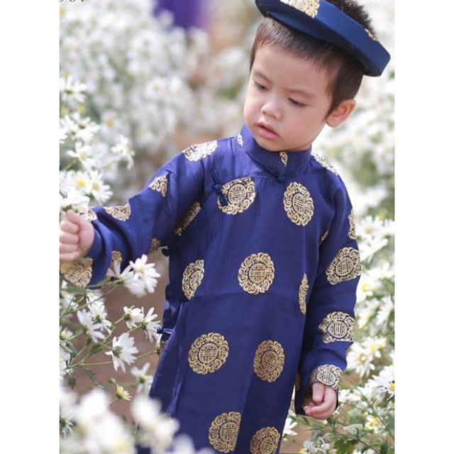 Áo dài gấm Thái Tuấn bé trai kèm mấn