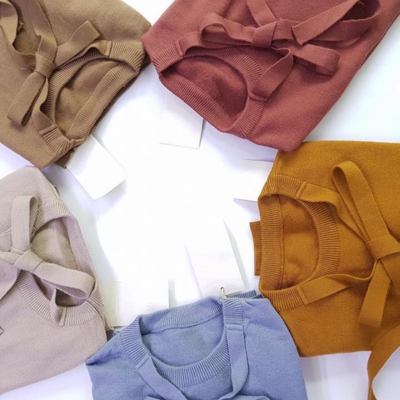 Áo len nữ cổ buộc nơ