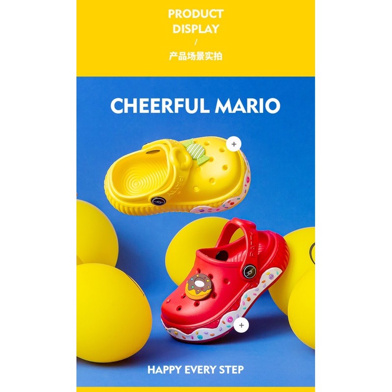 Dép sục cho bé [Mario kẹo ngọt] mẫu mới siêu nhẹ, mềm êm chống trơn trượt cho trẻ từ 1-7 tuổi
