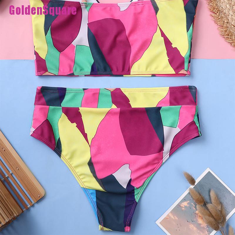 [Golden] Multicolor sexy bikini high waist swimwear retro women's printed bathing suit