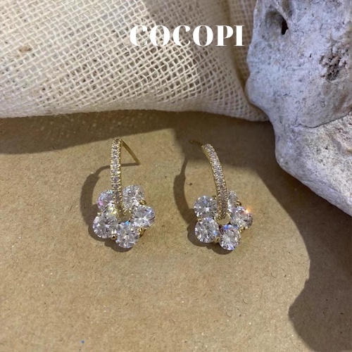 Bông Tai, Khuyên Tai hình hoa đính đá cao cấp phong cách Hàn Quốc COCOPI Accessories - BT043