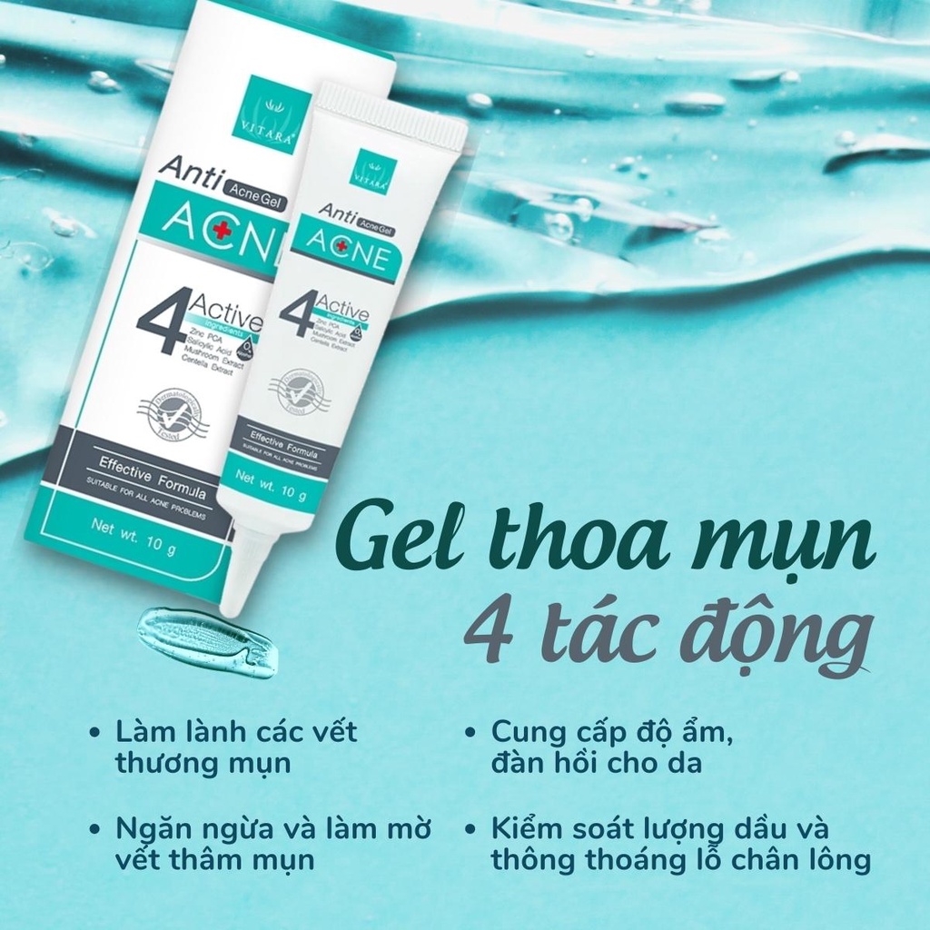 Combo Gel rửa mặt Vitara Anti Acne 100ml-Gel thoa mụn Vitara Anti Acne 10g-Gel thoa sẹo Vitara SE 5g giảm mụn, mờ thâm