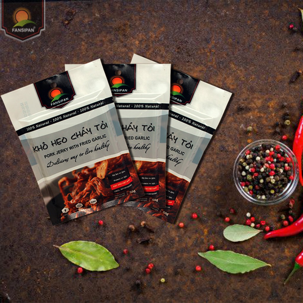 Khô heo cháy tỏi Fansipan 50g, khô heo cháy tỏi cao cấp thơm ngon đảm bảo An toàn Vệ sinh, Torao foods - ăn vặt ngon | BigBuy360 - bigbuy360.vn
