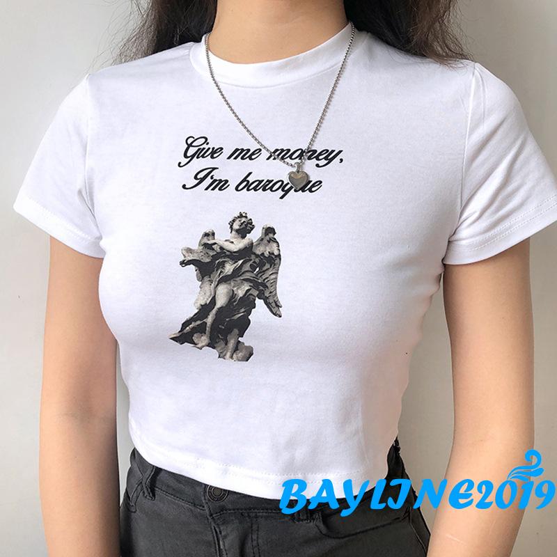 Áo Thun Nữ Ngắn Tay Cổ Tròn Thời Trang Đơn Giản Cho Nữ