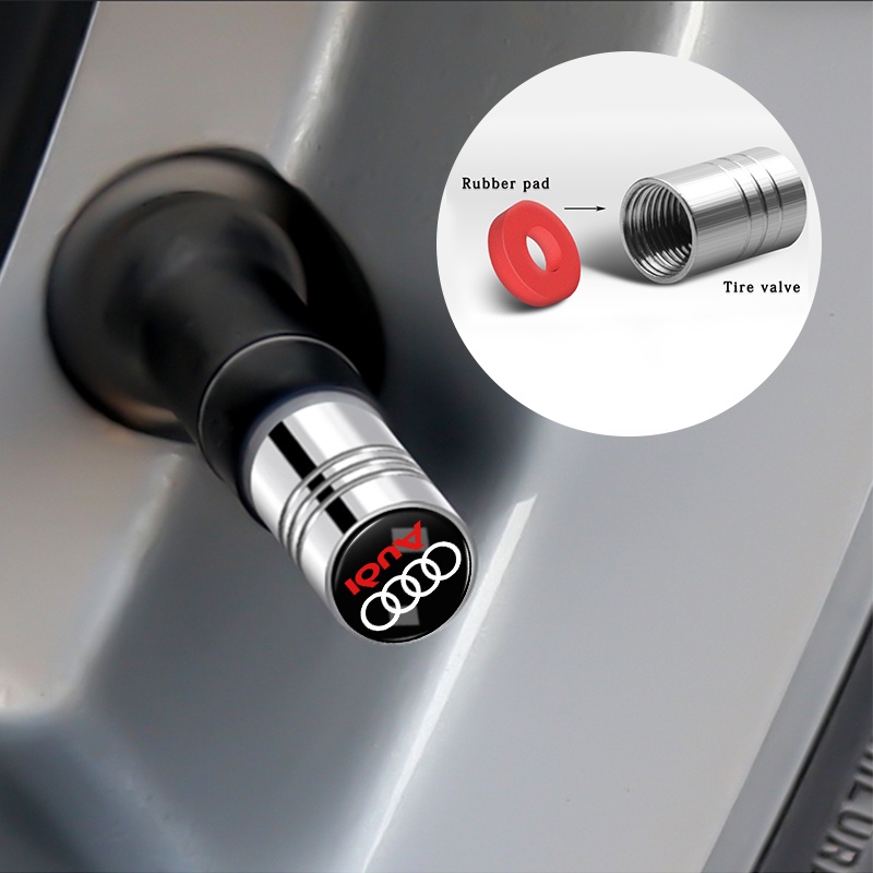 Set 4 Nắp Van Lốp Xe Hơi Bằng Nhôm Màu Đen / Bạc Cho Audi A3 8P A6 C5 A4 B6 B8 S4 RS4 S5 B9 S3 8V RS3 S6 S8 S2 S7 SQ5 SQ7