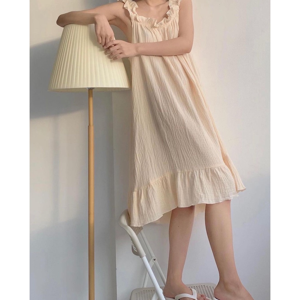 Váy ngủ sexy gợi cảm dáng dài hở lưng xô Muslin đầm ngủ váy 2 dây hoa nhí dễ thương cho nữ cao cấp | BigBuy360 - bigbuy360.vn