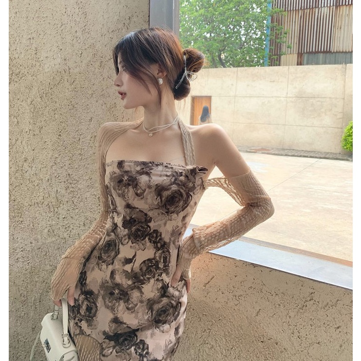 MARTHA | Váy Hoa Nữ Martha Sexy Lệch Vai Kiểu Pháp Cổ Lửng Dài Tay Túi Ngang Hông, Đầm Tiểu Thư Xẻ Tà Ulzzang