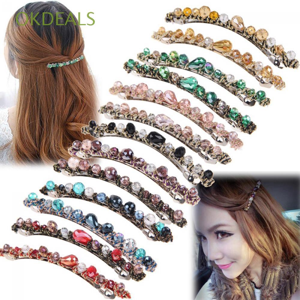 Kẹp tóc kim loại đính đá màu sắc lấp lánh cho nữ