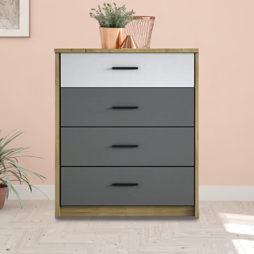HomeBase ME LIVING Tủ 4 ngăn kéo bằng gỗ ép Thái Lan JUSPER W59XD39XH91.5cm màu trắng/xám