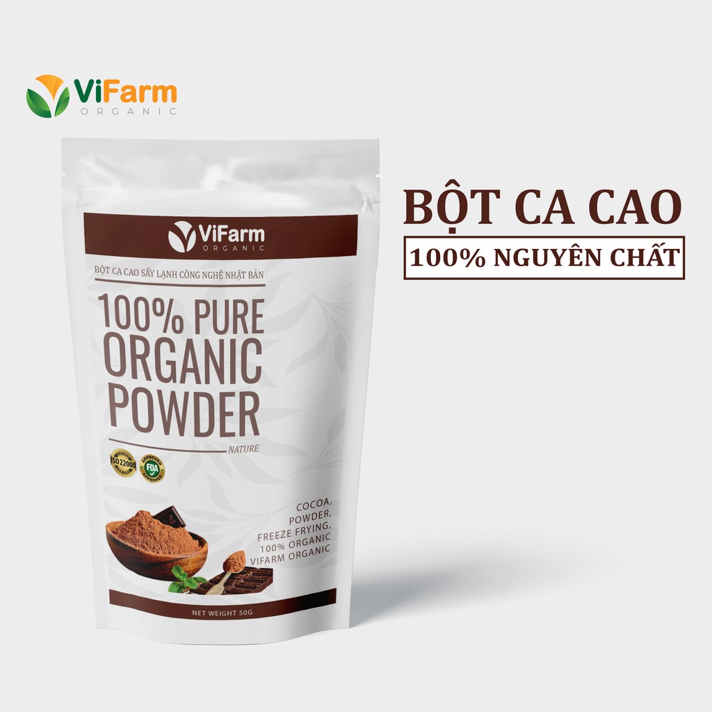 Bột Ca Cao Nguyên Chất 100% ViFarm Pure Organic powder Bột Cacao không đường Hỗ Trợ Giảm Cân Ăn Kiêng detox Eat Clean