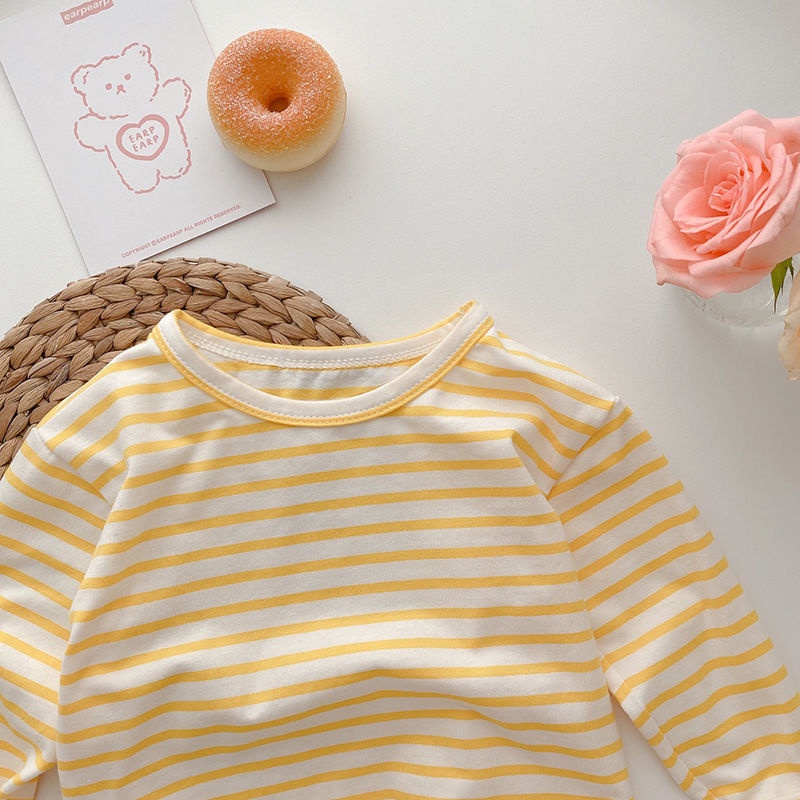 Áo Thun Cotton Dáng Rộng Họa Tiết Kẻ Sọc Thời Trang Xuân Thu Hàn Quốc Mới Cho Bé Trai Và Gái 0-6 Tuổi