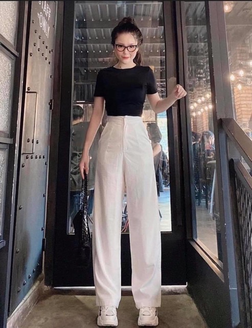 Quần Ống Rộng Suông / Quần Culottes Vải Đũi Lưng Cao Dài 100 cm