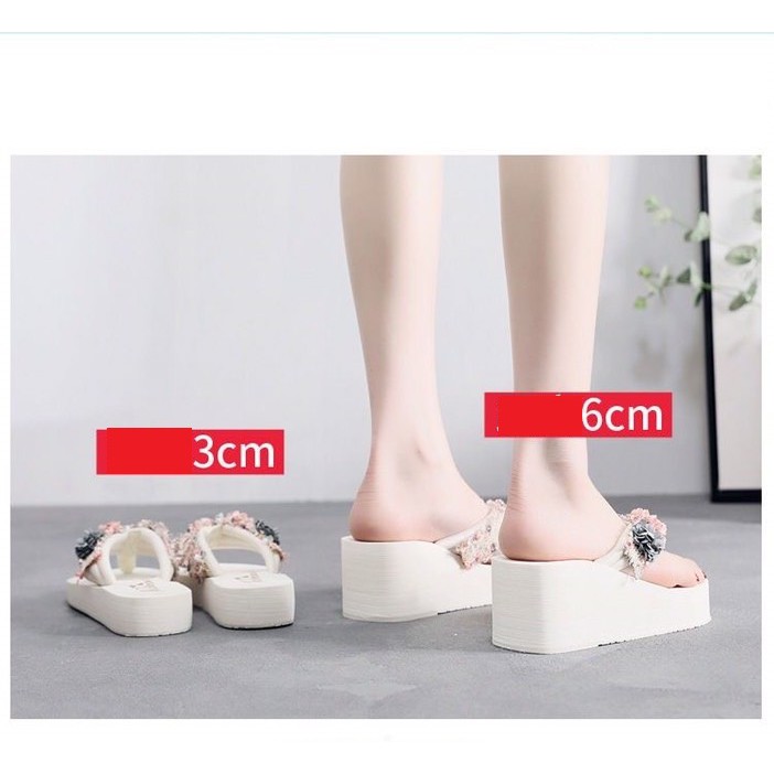 (SẴN HÀNG) Dép Xỏ Ngón Nữ Đế Cao 8,5Cm 11Cm Quai Đính Ren Hoa Ngọc