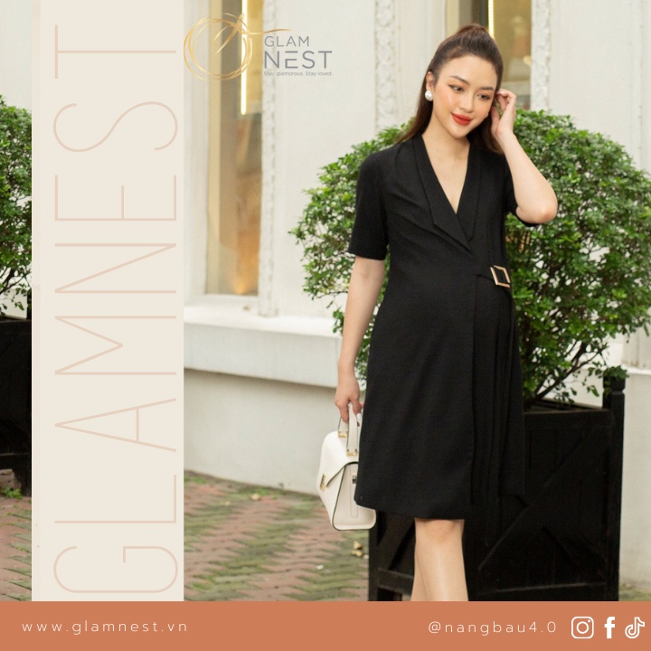 Váy Bầu Thiết Kế Đầm Bầu Công Sở Đẹp Thời Trang Đũi Cao Cấp GLAM NEST VN006