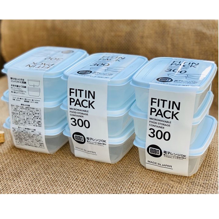 Set 3 hộp Hộp nhựa thực phẩm Fit in Pack 300ml nắp dẻo của Nhật Bản dùng được trong lò vi sóng