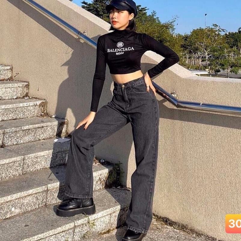 Quần bò nữ - quần jeans ống rộng lưng cao, vải bò dày đẹp , không giãn ,dáng suông | BigBuy360 - bigbuy360.vn