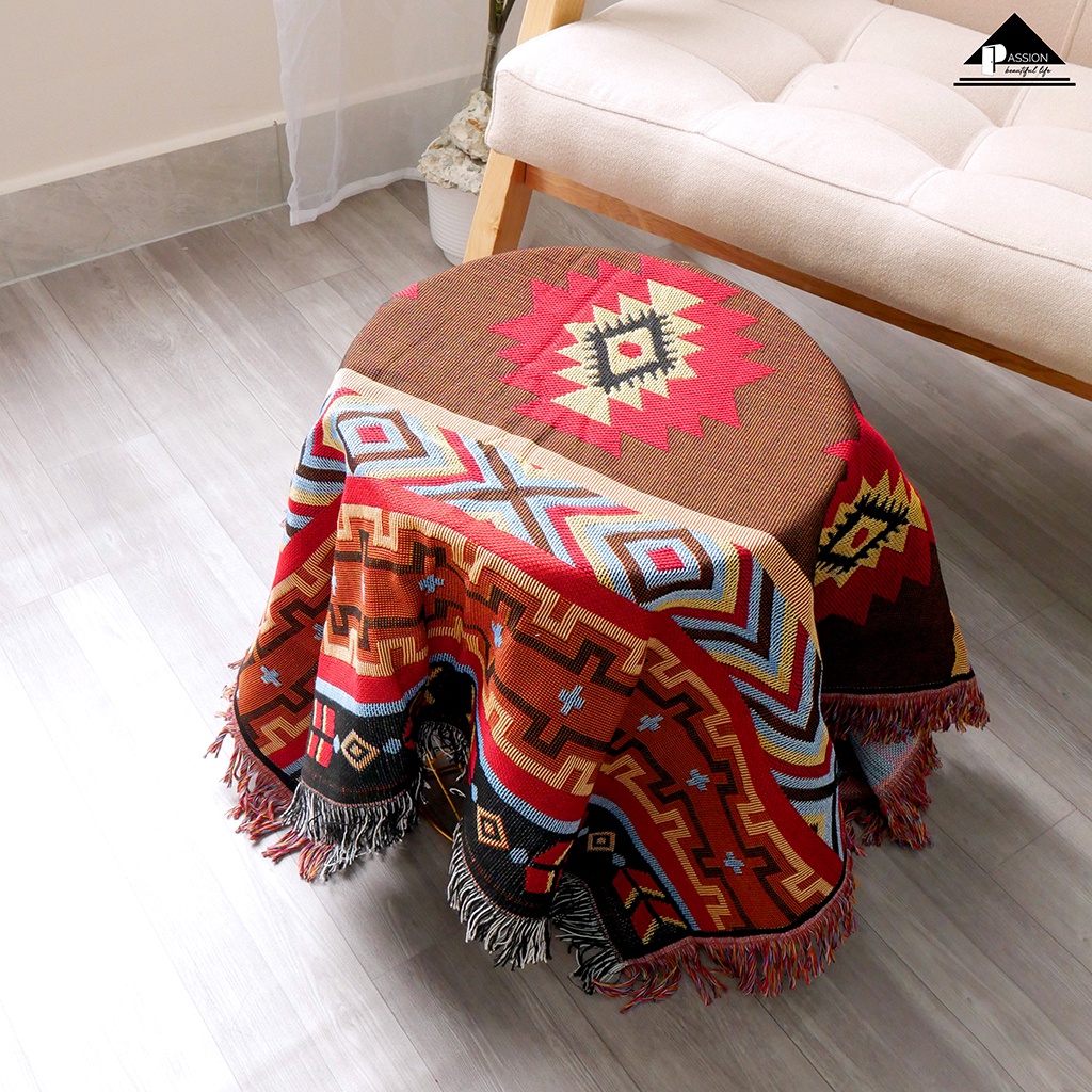 Thảm Phủ Sofa Họa Tiết Cổ Điển Nâu Bắc Âu Kilim