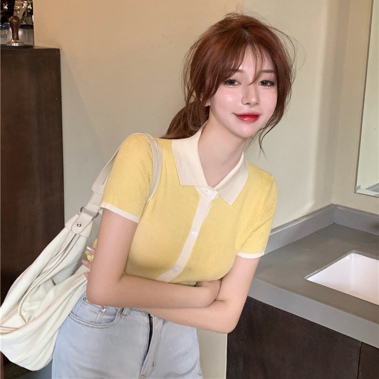  Áo polo Dệt Kim Tay Ngắn Chất Liệu Lụa Lạnh Mỏng Dành Cho Nữ 38-60kg | BigBuy360 - bigbuy360.vn