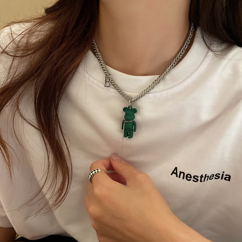 Vòng cổ sợi xích mặt hình gấu và chữ cái phong cách ngọt ngào và sành điệu kiểu Hàn Quốc