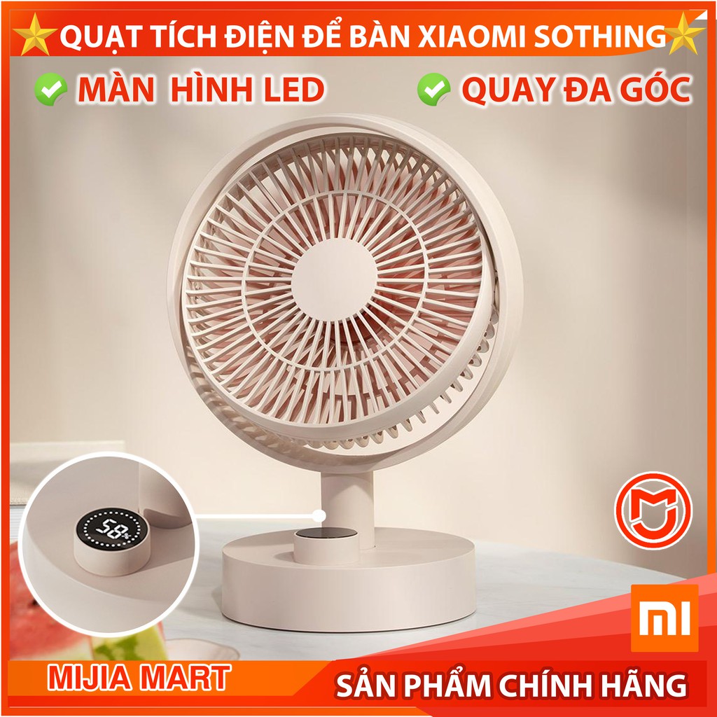 ✅[2021] Quạt tích điện Xiaomi Sothing. Quạt để bàn màn hình kỹ thuật số, Quay tự động 160 độ. 7 cánh quạt.