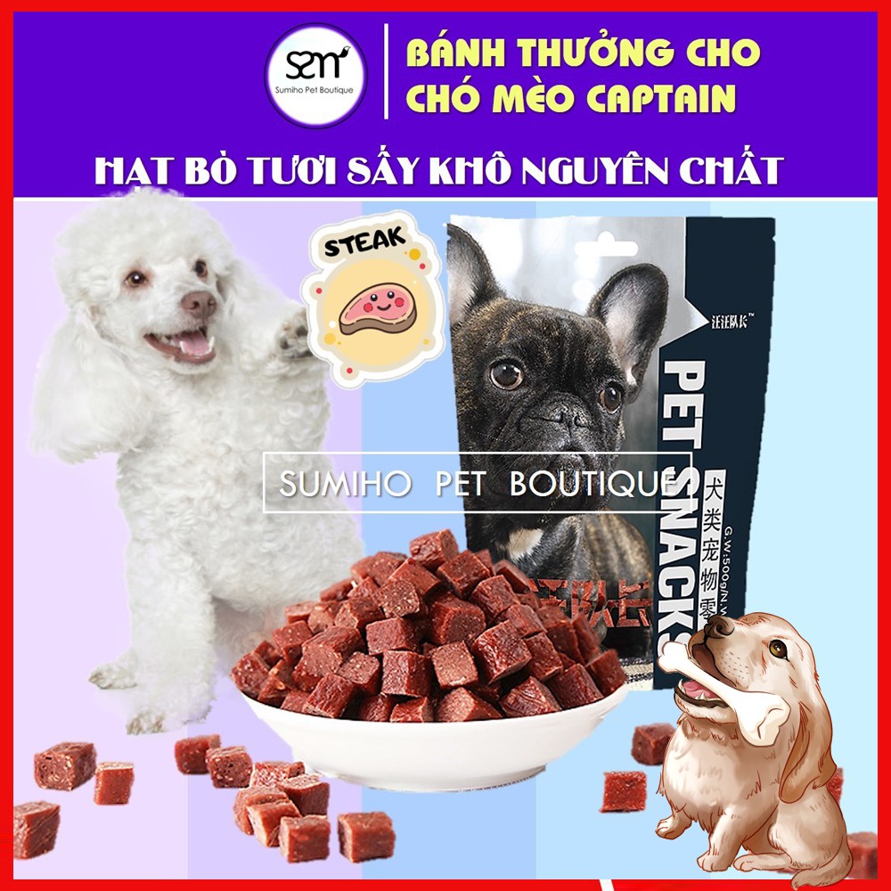 Hạt bò tươi sấy khô nguyên chất Captain (500gr) bánh thưởng cho chó Sumiho