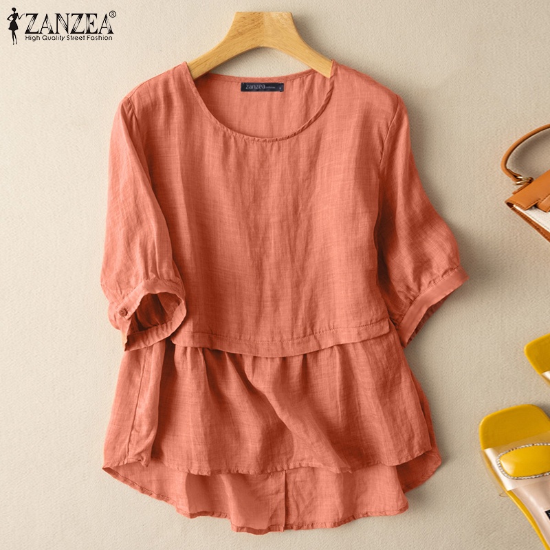 Áo ZANZEA tay lỡ 3/4 cổ tròn thời trang Hàn Quốc cho nữ