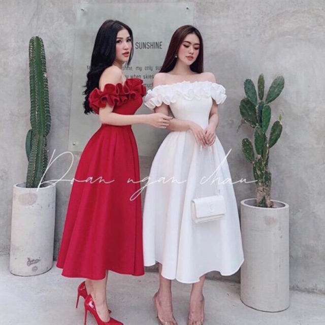 KÈM ẢNH/VIDEO THẬT - Đầm xoè bẹt vai dún SANG TRỌNG - Size M/L đến 57kg - MS175V | BigBuy360 - bigbuy360.vn