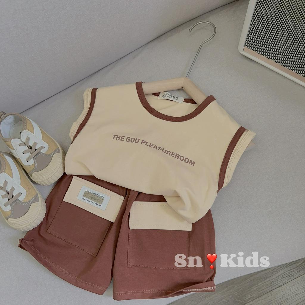 Bộ sát nách chất cotton in chữ cho bé 8-20kg Namkidshop (T94)