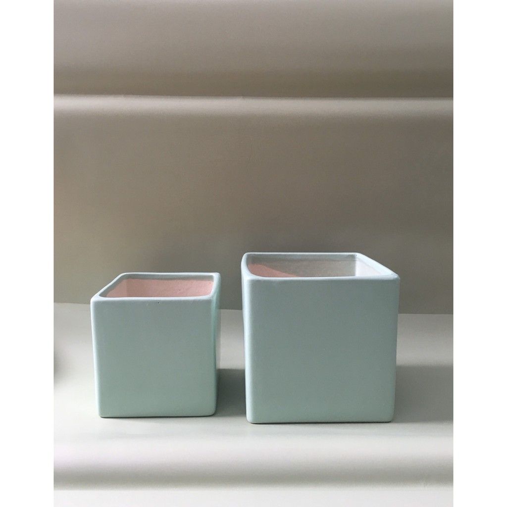 COMBO 2 chậu sứ vuông trồng cây cảnh trang trí để bàn
