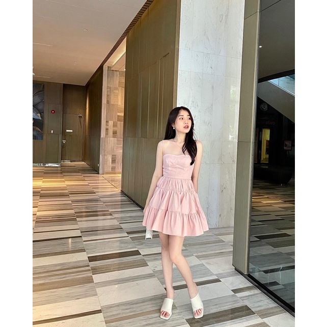 Đầm hồng pastel 2 dây