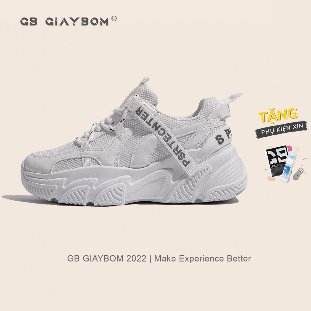 Giày Thể Thao Nữ Độn Đế Giày BOM Sneaker Tăng Chiều Cao Màu Trắng Kem Mới Nhất giayBOM GB Warriors B1295