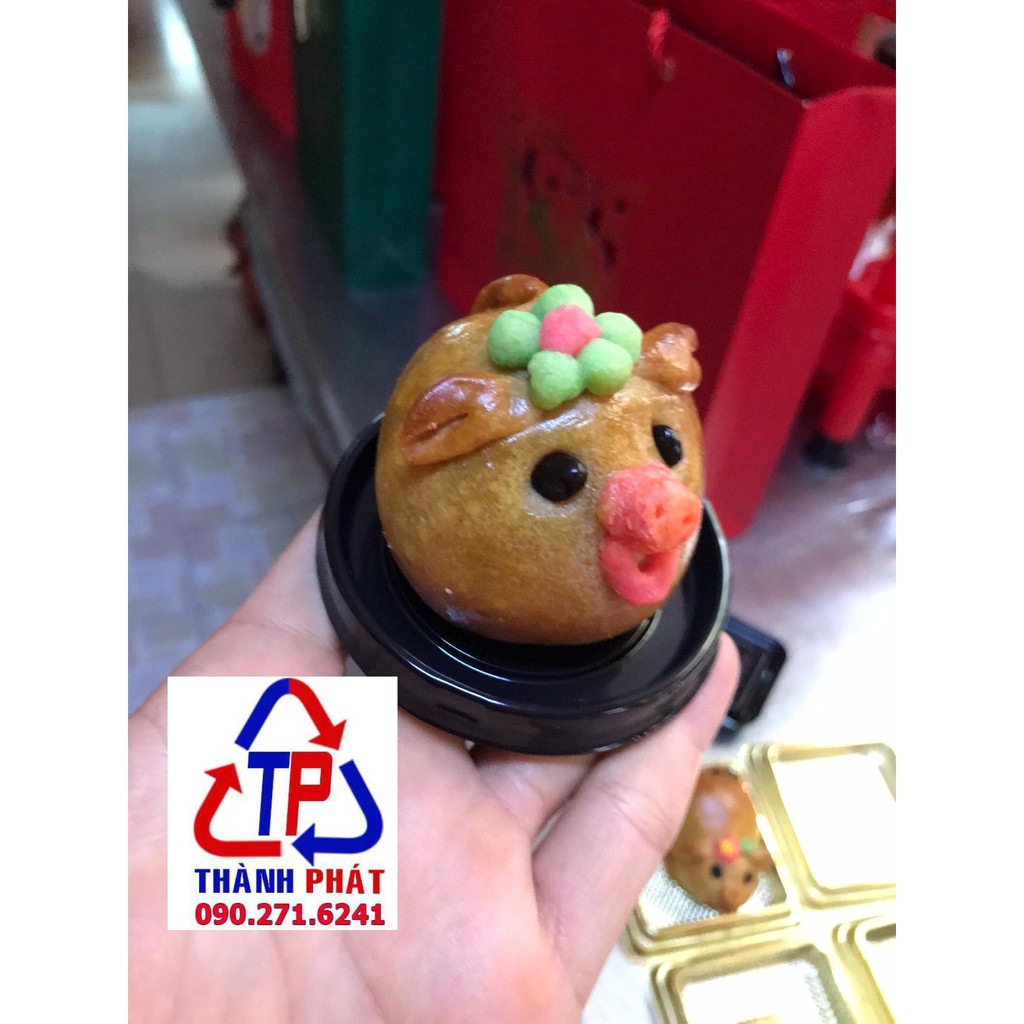 50 Hộp nhựa tròn XY68 - Hộp đế đen,vàng nắp cầu đựng bánh đài loan - Hộp đựng bánh trung thu 50g