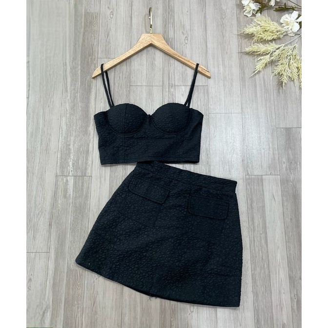 Set bộ 2 dây cúp ngực + Chân váy chữ A túi đắp