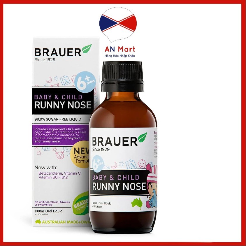 Siro Brauer Baby &amp; Child Runny Nose 100ml làm giảm sổ mũi, ngạt mũi cho trẻ từ 6 tháng - 12 tuổi